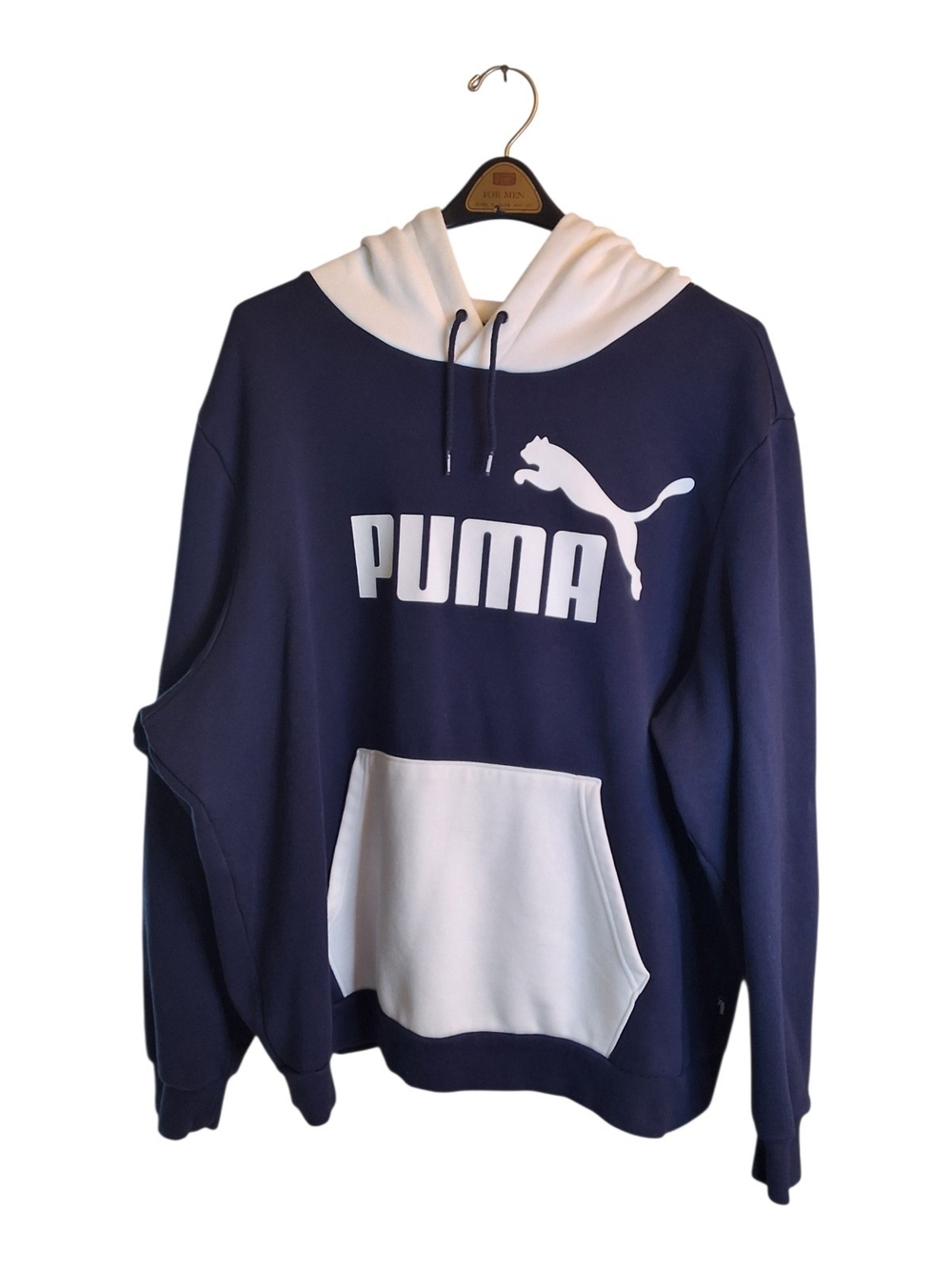 Puma Navy and White Crewneck Hoodie with Front Logo XXL